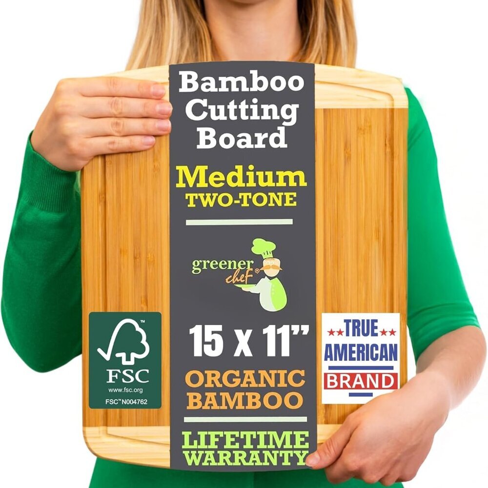 15 Inch Medium Cutting Board with Lifetime Replacements, Bamboo Cutting Boards f